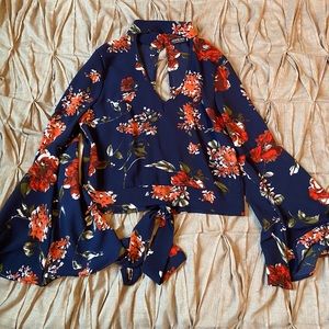 Fashion Nova cropped open back bell sleeve top